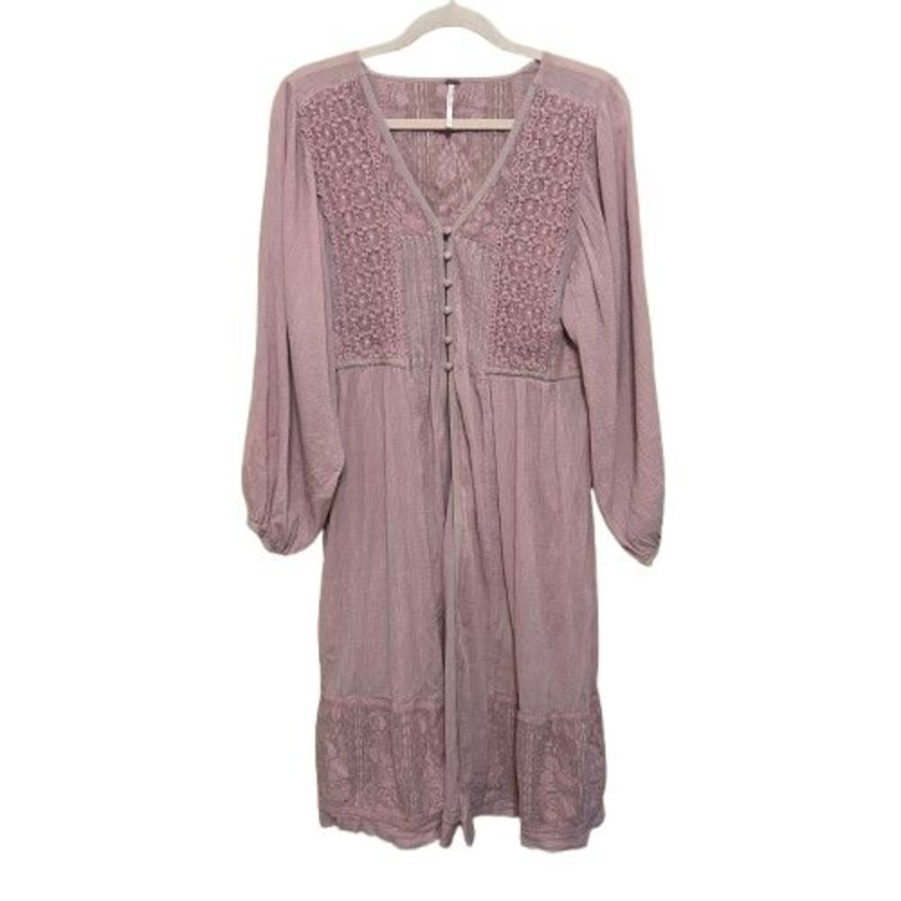 Free People Long Line Open Tunic Top Dress Womens XS Mauve Pink Fairy Romantic